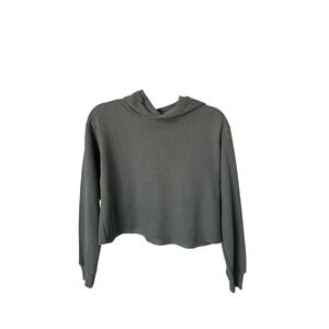 J.o&co Womens Cropped Hoodie Sweatshirt Olive Green Raw Hem Size XS TP/XS